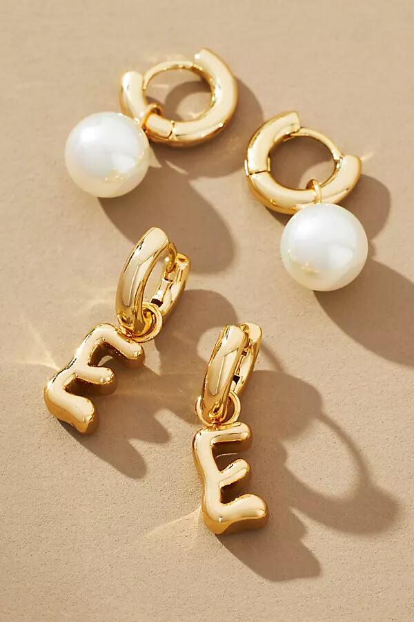 By Anthropologie Bubble Letter Monogram and Pearl Earrings, Set of 2 Cover