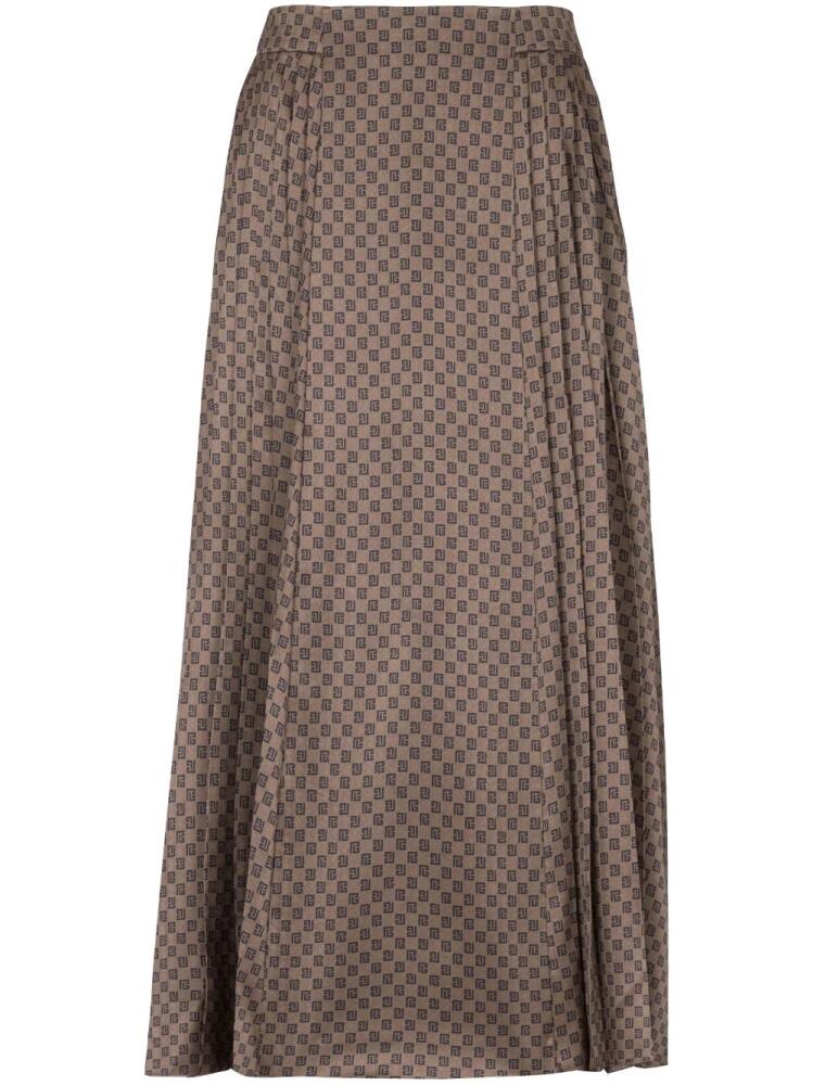 Balmain monogram-print pleated midi skirt - Brown Cover