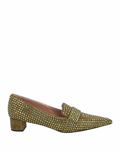 Eddy Daniele Woman Loafers Military green Leather, Swarovski Crystal Cover