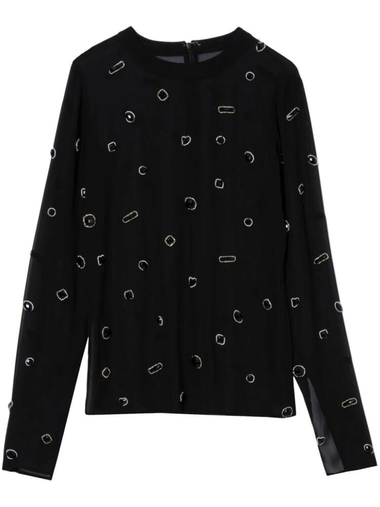 3.1 Phillip Lim gemstone-embellished silk T-shirt - Black Cover