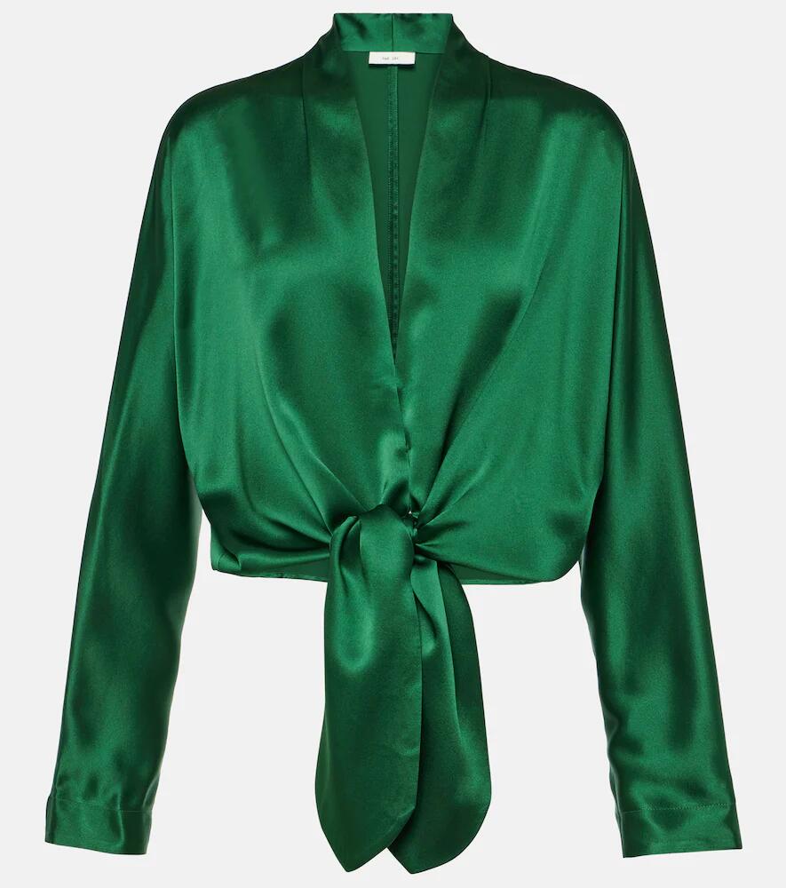 The Sei Tie-front silk satin blouse Cover