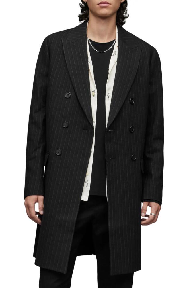 AllSaints Brock Stripe Stretch Overcoat in Black Cover