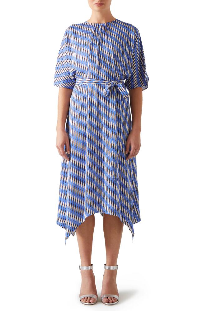 LK Bennett Anni Geo Print Handkerchief Hem Dress in Blue Cover