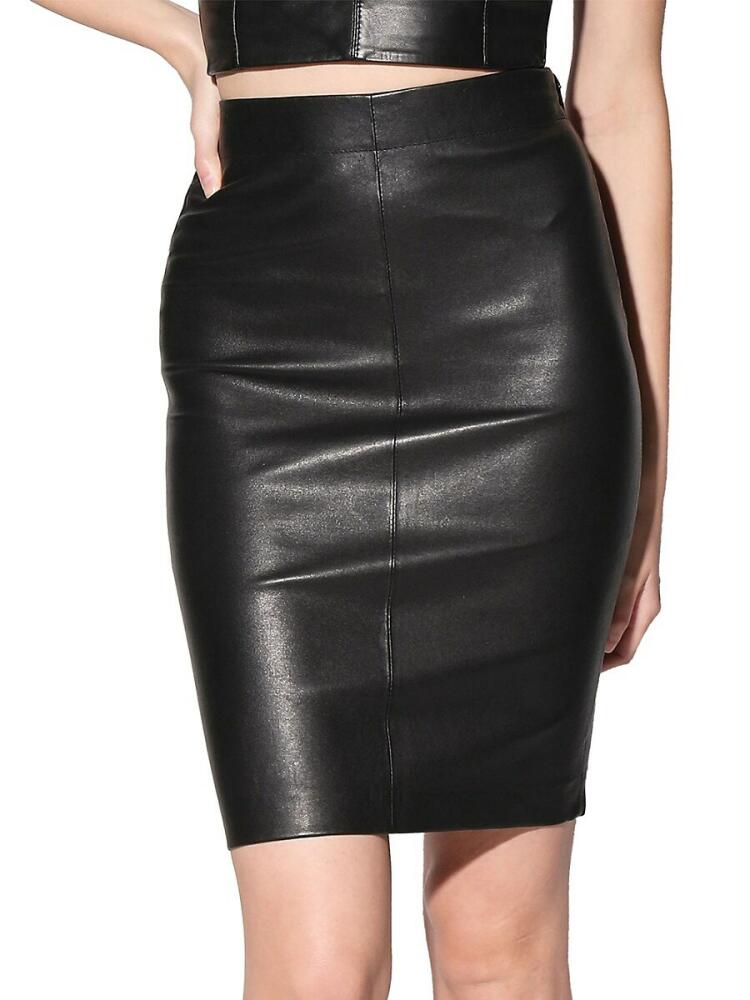 Walter Baker Women's Mae Metallic Leather Pencil Skirt - Black Cover