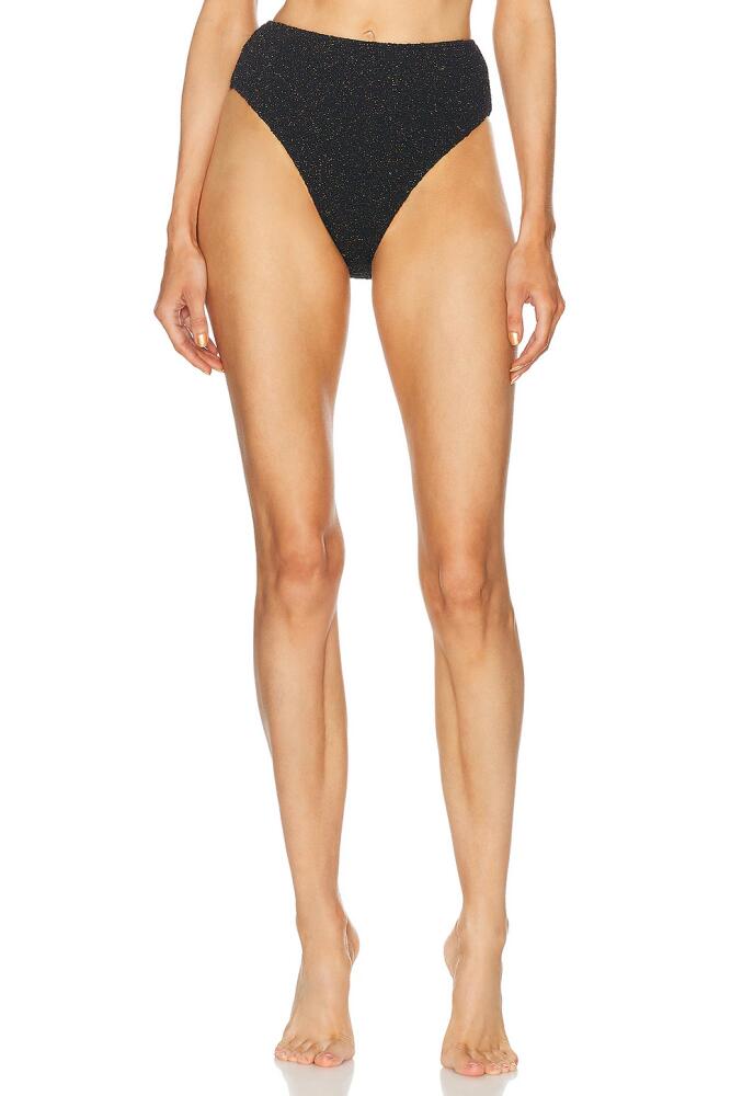 PatBO Metallic Jacquard High Waist Bikini Bottom in Black Cover