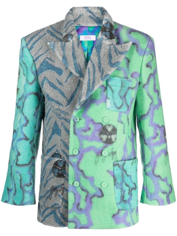 ERL zebra-print double-breasted blazer - Green Cover