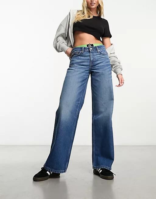 Weekday Ample low waist loose fit straight leg jeans in wave blue Cover