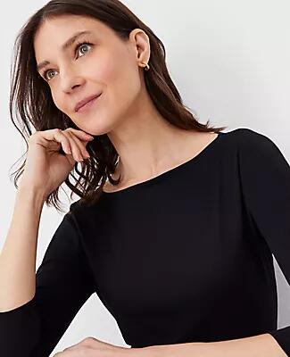 Ann Taylor Pima Cotton 3/4 Sleeve Boatneck Tee Cover