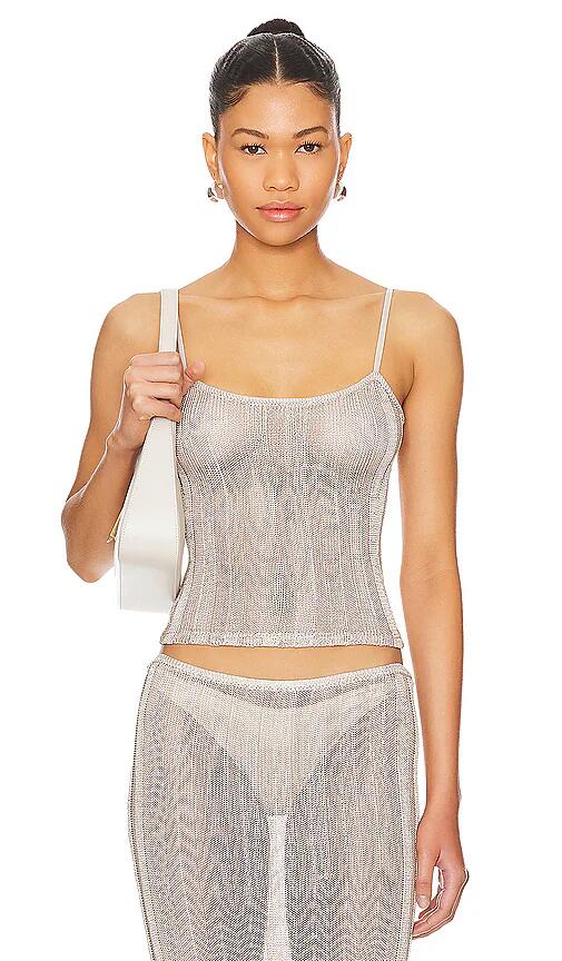 GUIZIO Slinky Rib Knit Tank in Metallic Silver Cover