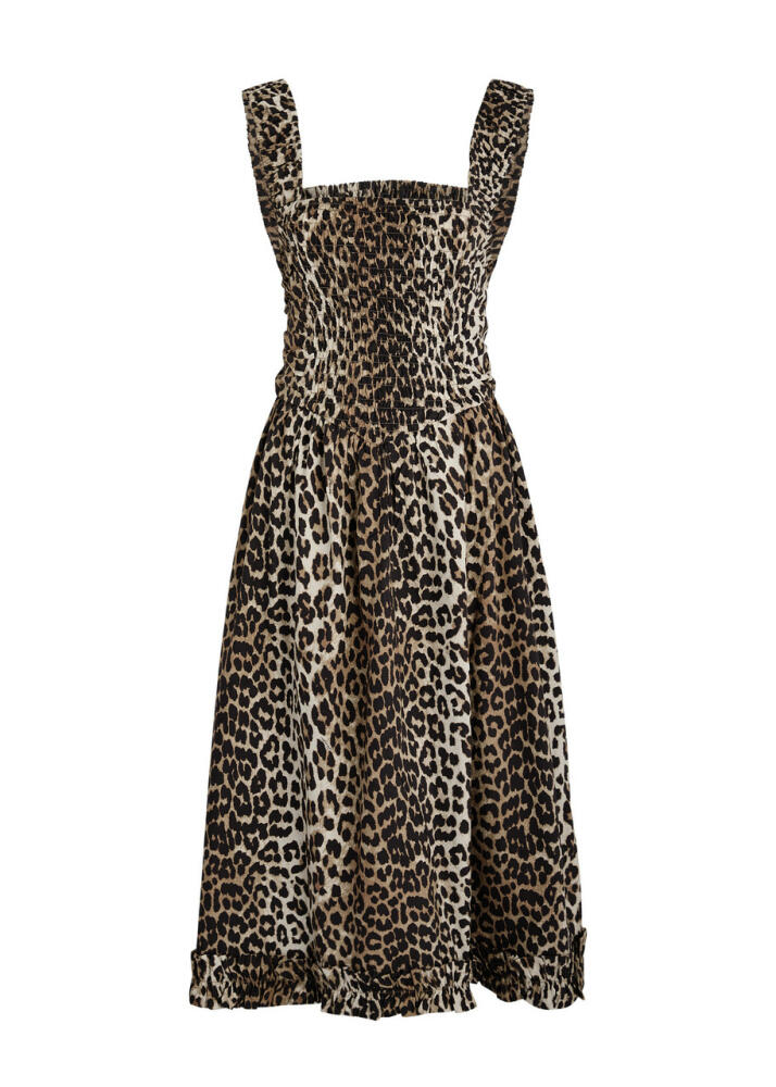 Ganni Leopard-print Cotton Midi Dress Cover