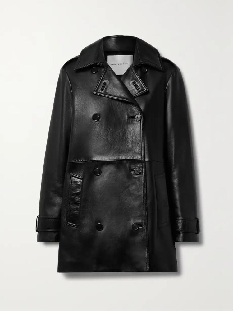 Veronica de Piante - Charlotte Double-breasted Leather Trench Coat - Black Cover