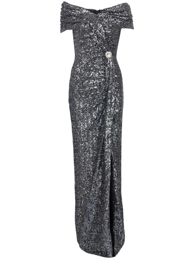 Balmain off-shoulder sequin-embellished gown - Silver Cover