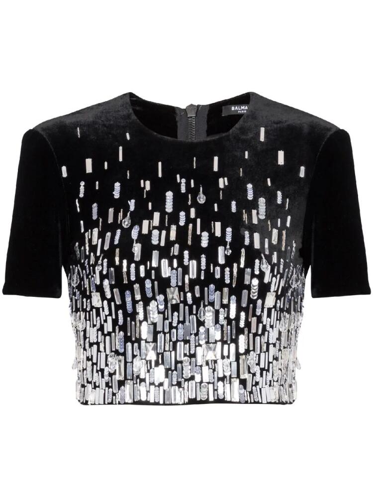 Balmain sequin-embellished cropped blouse - Black Cover