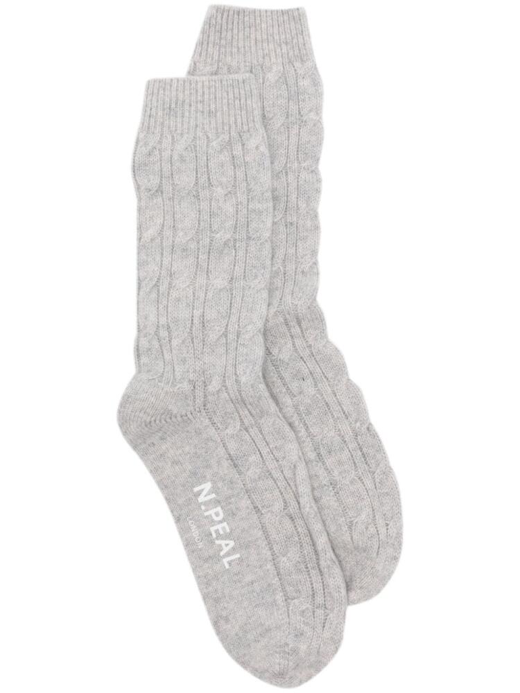 N.Peal cable-knit cashmere socks - Grey Cover