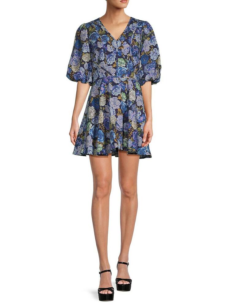 Rachel Parcell Women's Floral Linen Blend Mini Dress - Blue Multi Cover