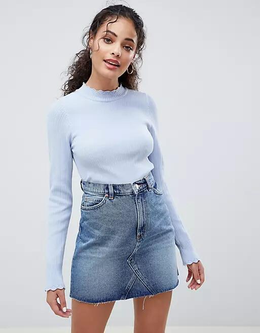 ASOS DESIGN rib jumper with stitch detail in nylon yarn-Blue Cover