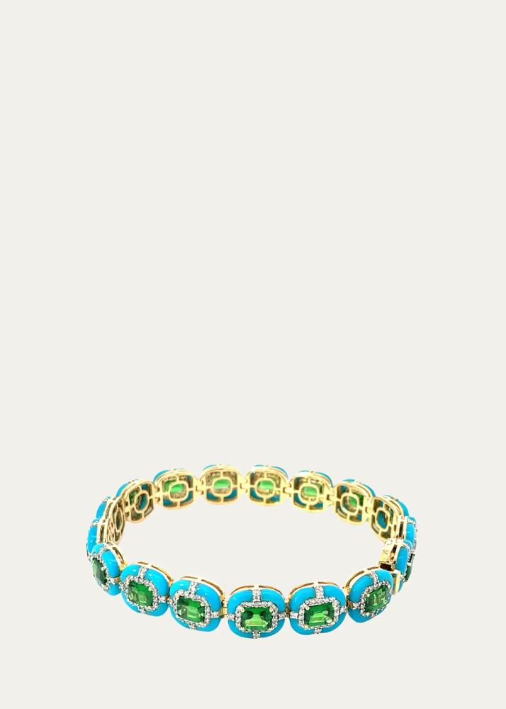 Stefere 18k Yellow Gold Diamond, Tsavorite, and Turquoise Bracelet Cover