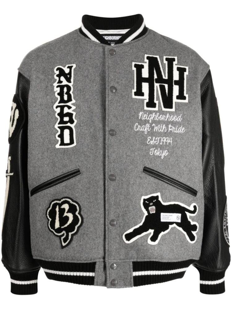 Neighborhood logo-patch varsity jacket - Grey Cover