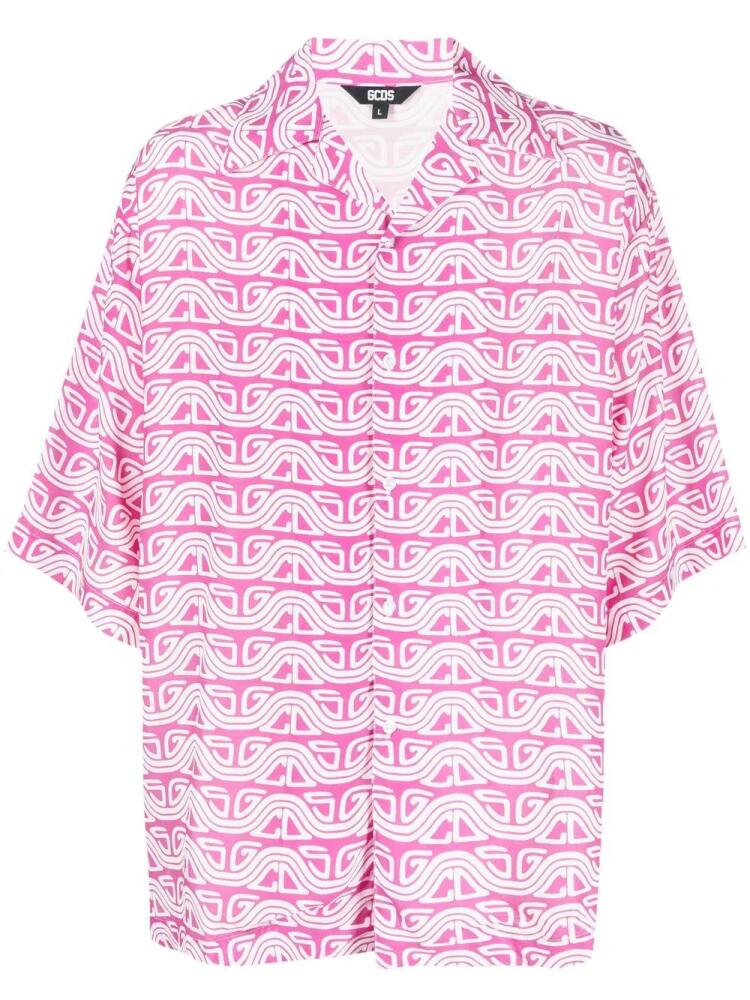 GCDS wave printed bowling shirt - Pink Cover