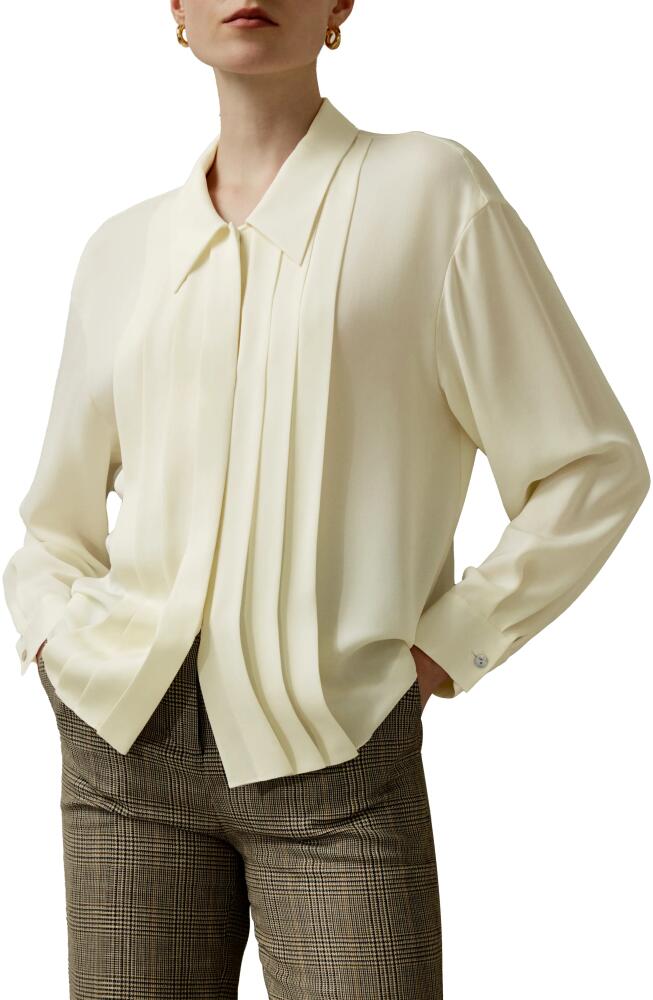 Lilysilk Pleated Point Collar Silk Blouse in Natural White Cover