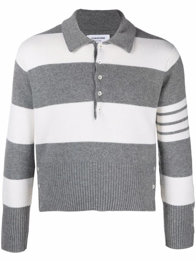 Thom Browne Rugby Stripe Polo cashmere sweater - Grey Cover