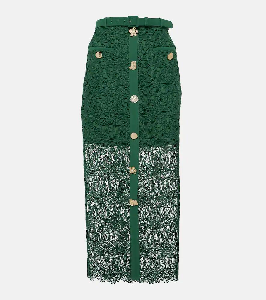 Self-Portrait Floral lace-trimmed midi skirt Cover