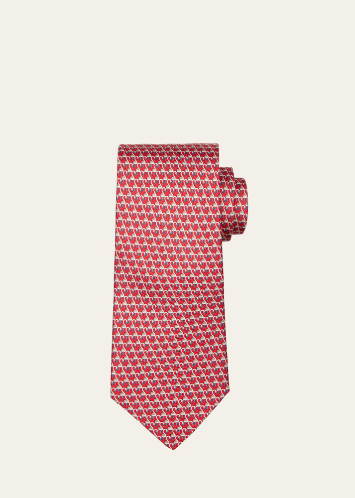 Ferragamo Men's Flamingo-Print Silk Tie Cover