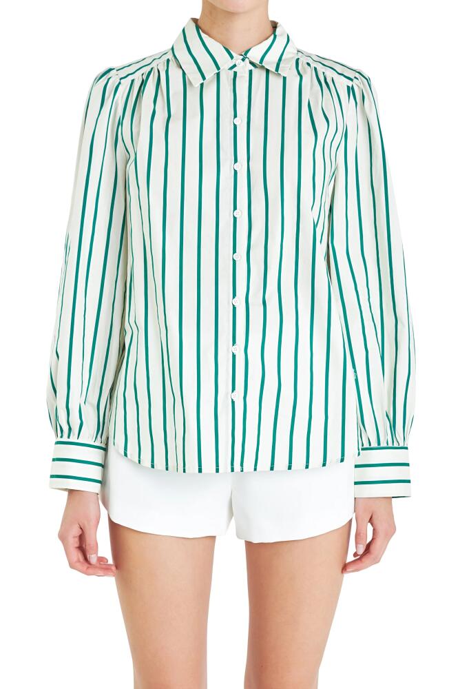 English Factory Stripe Cotton Shirt in Green Cover