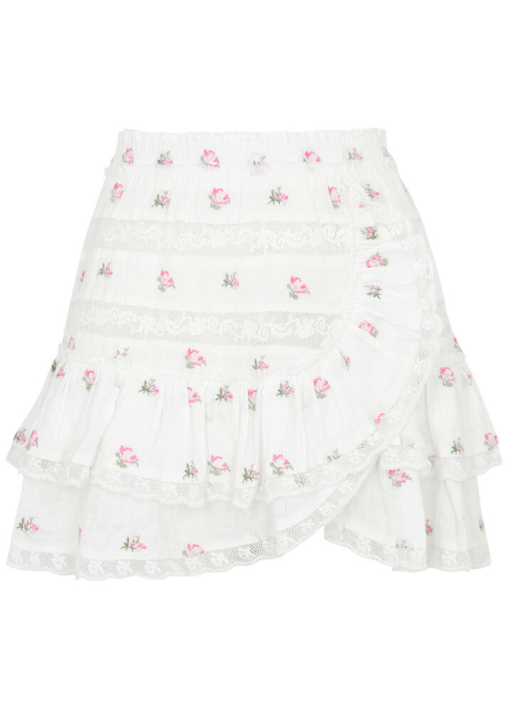 Loveshackfancy Agnessa Floral-embroidered Cotton Mini Skirt - White And Pink Cover