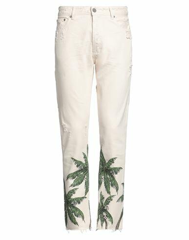 Palm Angels Man Pants Off white Cotton, Soft Leather Cover