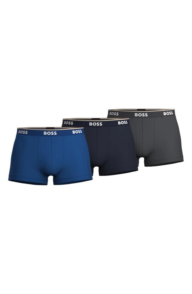 BOSS 3-Pack Power Stretch Cotton Trunks in Open Blue Cover