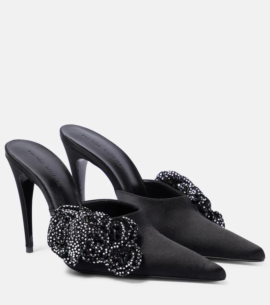 Magda Butrym Floral-appliqué embellished satin mules Cover