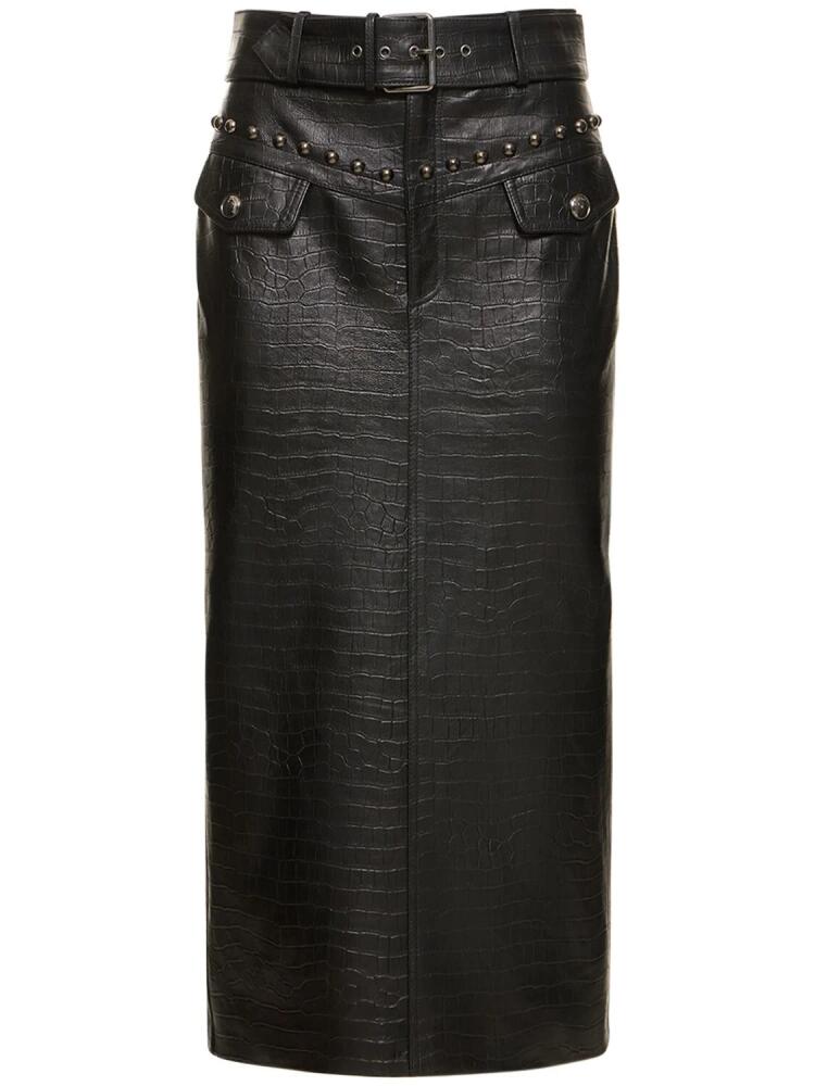 ALESSANDRA RICH Croco Print Leather Midi Skirt W/ Studs Cover