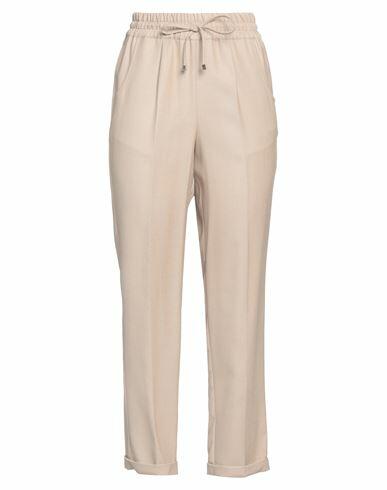 Kiton Woman Pants Beige Silk, Virgin Wool Cover