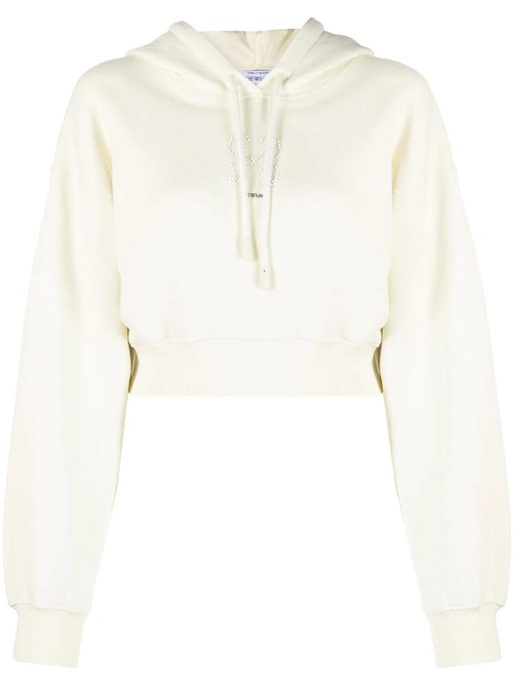 Off-White faux-pearl embellished cropped hoodie Cover