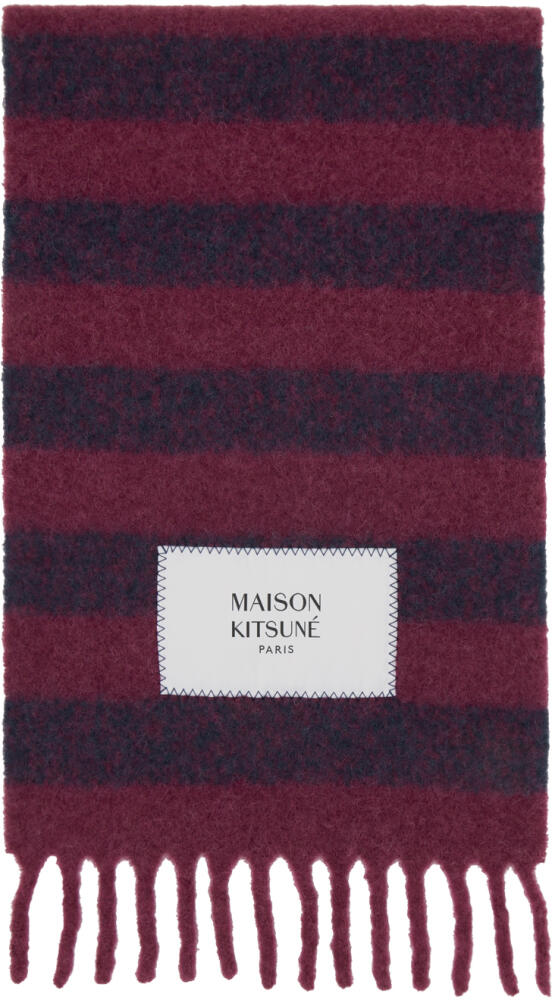 Maison Kitsuné Burgundy & Navy Striped Scarf Cover