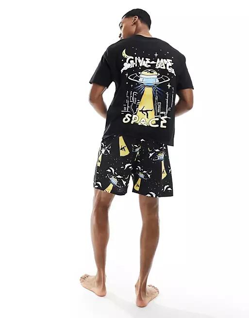 ASOS DESIGN pajama set with give me space slogan in black Cover