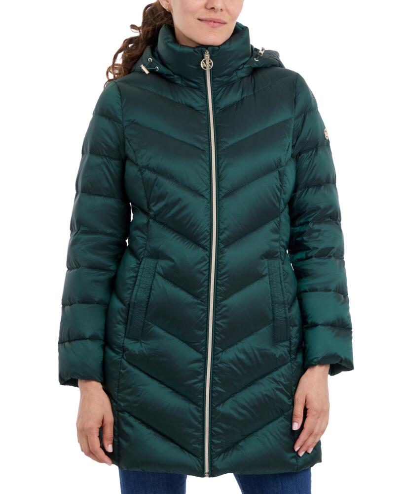 Michael Michael Kors Women's Hooded Packable Down Puffer Coat, Created for Macy's - Dark Emerald Cover