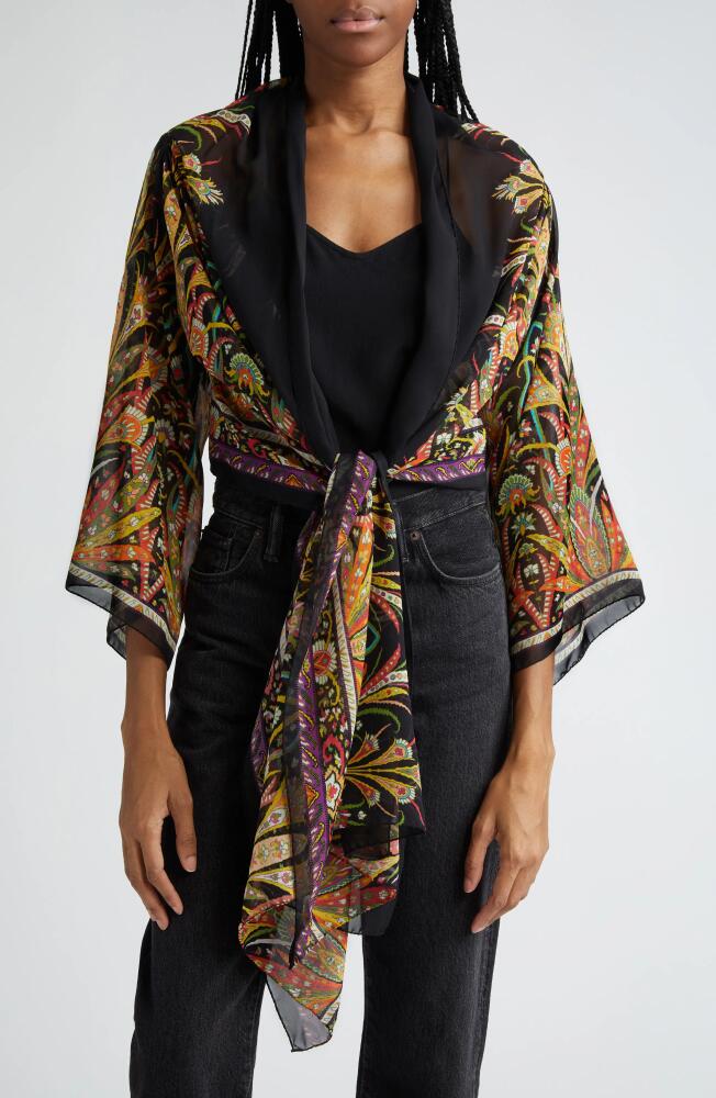 Etro Paisley Print Silk Chiffon Wrap Jacket in Print On Black Base Cover