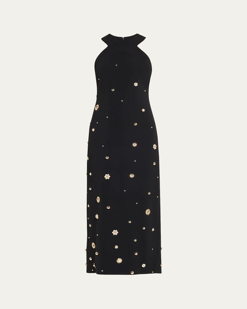 Elie Saab Studded Cady Sleeveless Halter Midi Dress Cover