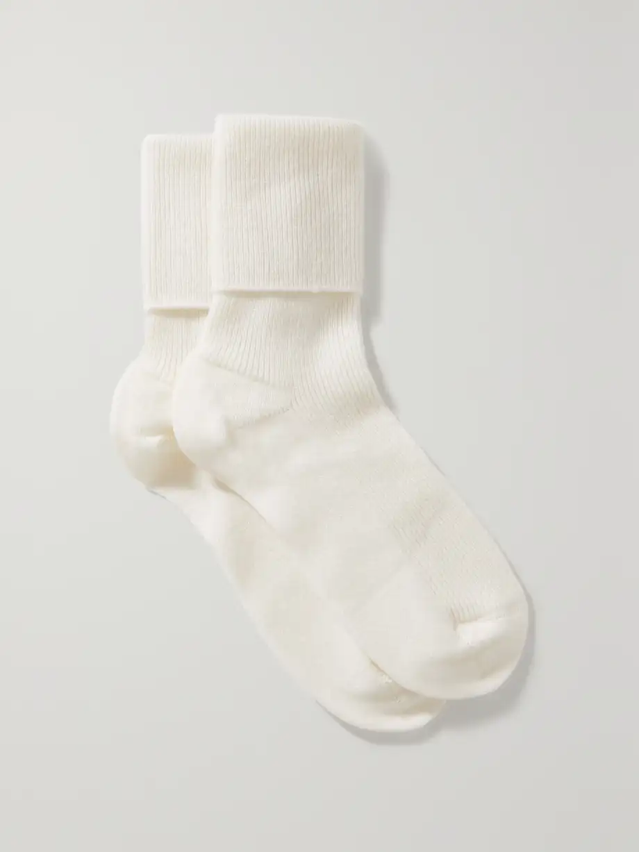 Johnstons of Elgin - Ribbed Cashmere-blend Socks - Cream Cover