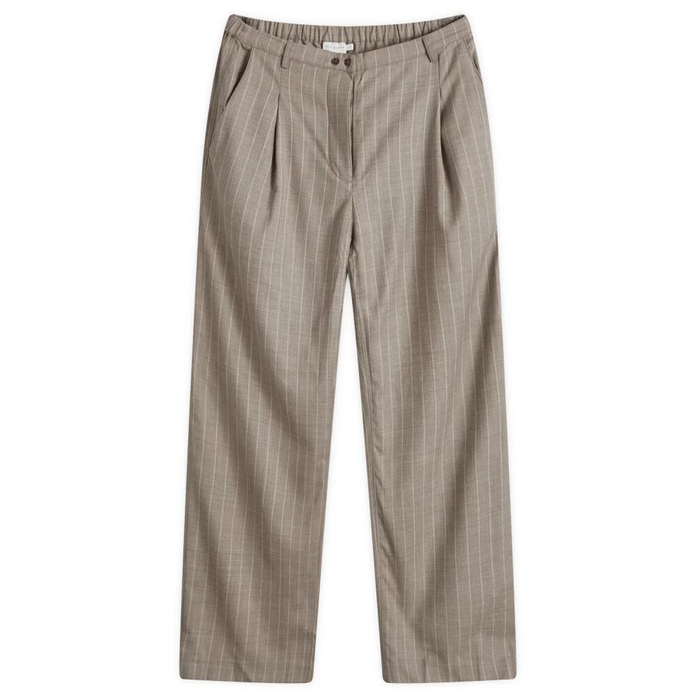 Deiji Studios Women's Twin Button Pant in Pinstripe Bark Cover