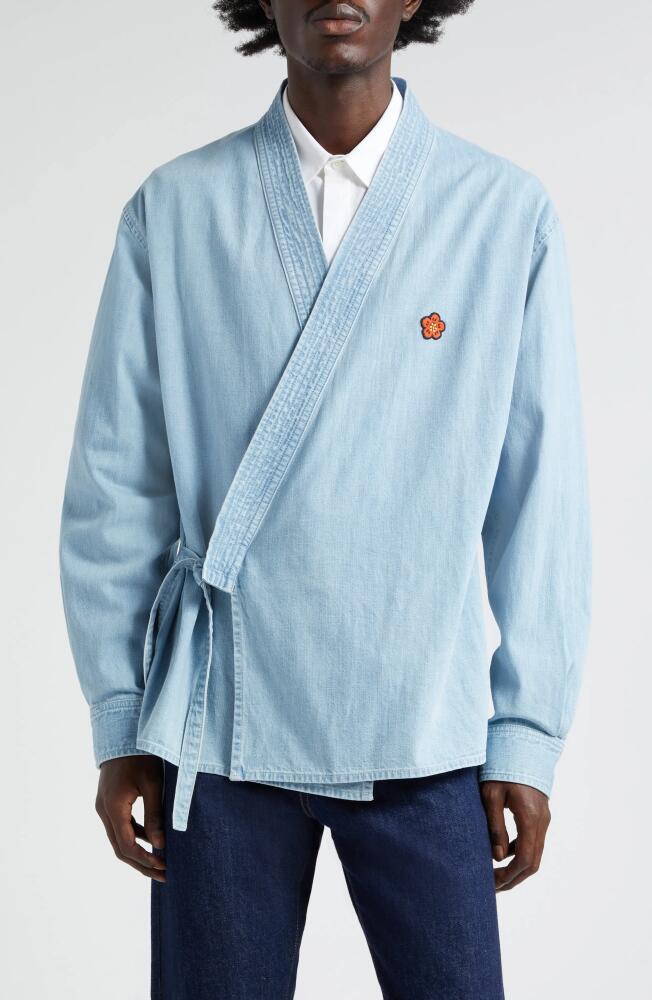 KENZO Cotton Denim Kimono Jacket in Stone Bleached Blue Denim Cover