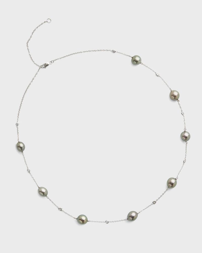 Pearls By Shari 18K White Gold 9mm Gray Tahitian 7-Pearl and Diamond Necklace, 17.5"L Cover