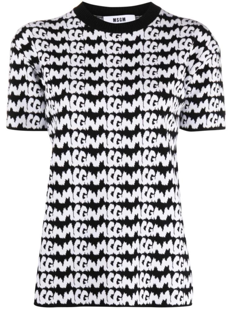 MSGM crew neck jacquard logo knitted T-shirt - Black Cover