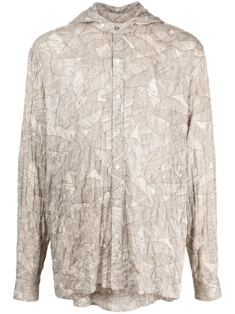 Mostly Heard Rarely Seen leaf-print hooded shirt - Neutrals Cover