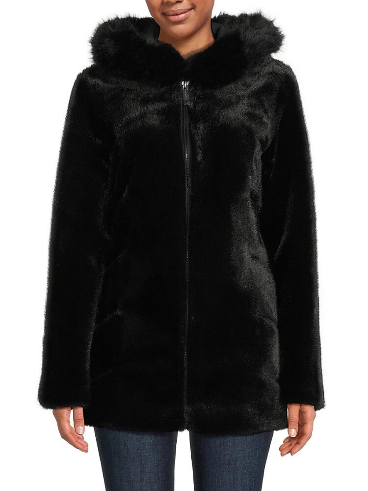 BELLE FARE Women's Faux Mink Hooded Zip Jacket - Black Cover