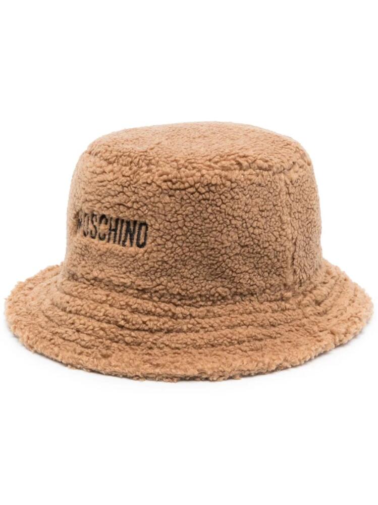 Moschino embroidered-logo faux-shearling bucket hat - Brown Cover