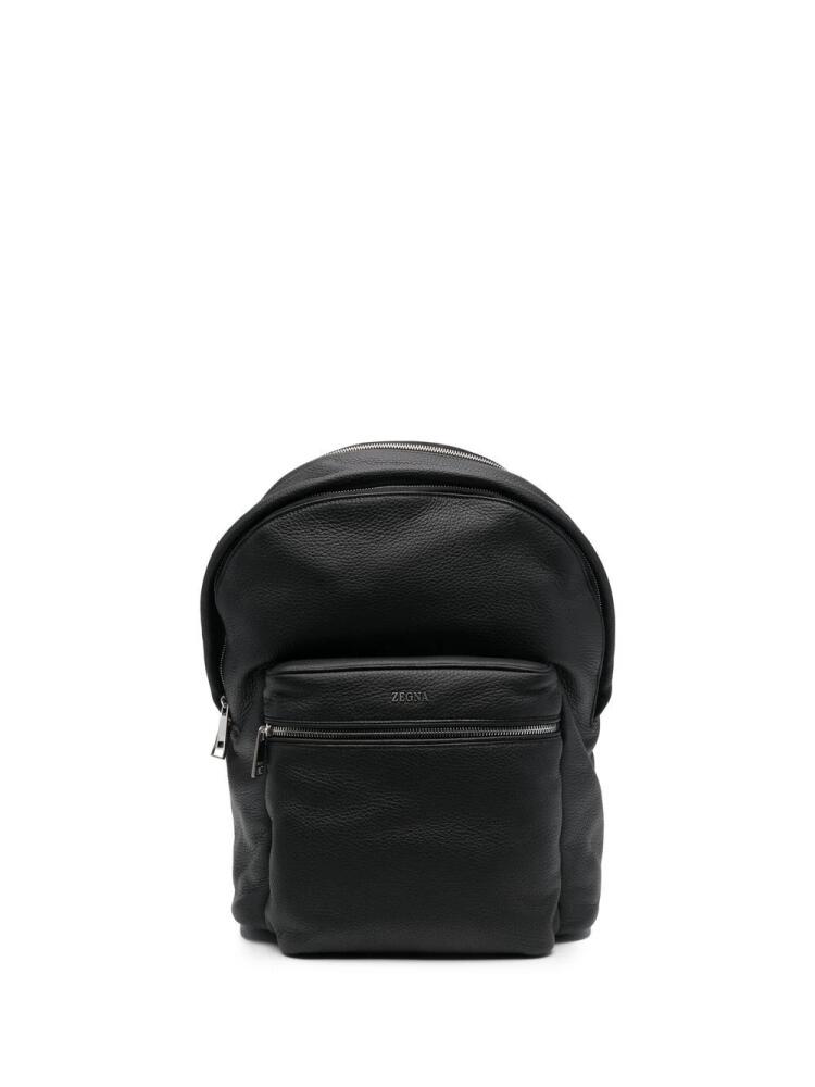 Zegna logo-plaque leather backpack - Black Cover