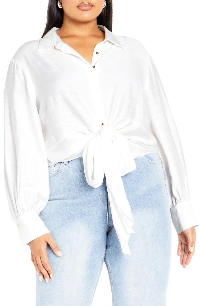 City Chic Rosabella Tie Hem Button-Up Shirt in Ivory Cover